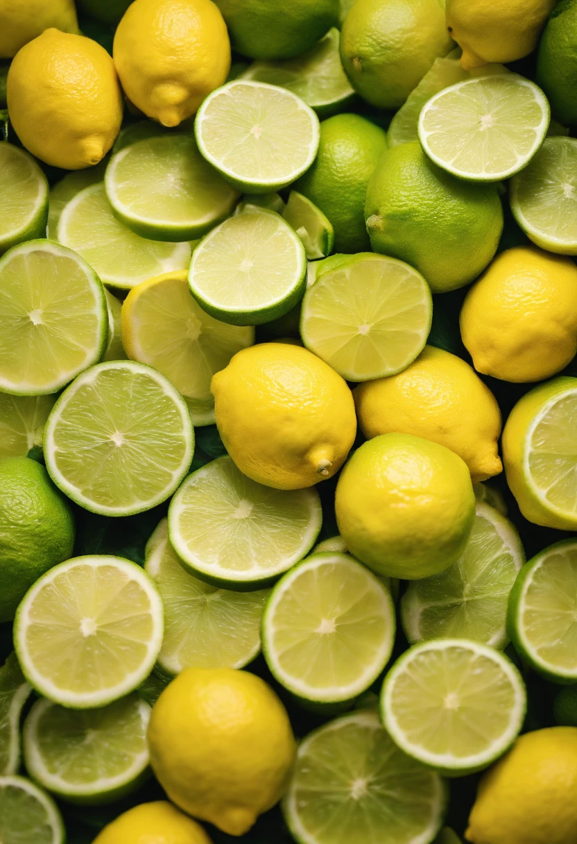 An aesthetic wallpaper featuring a composition of sliced lime arranged in a visually appealing pattern, with contrasting shades of green and vibrant yellow.