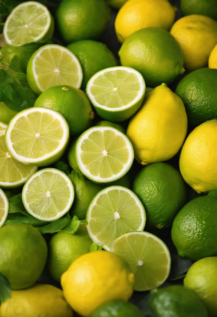 An aesthetic wallpaper featuring a composition of sliced lime arranged in a visually appealing pattern, with contrasting shades of green and vibrant yellow.