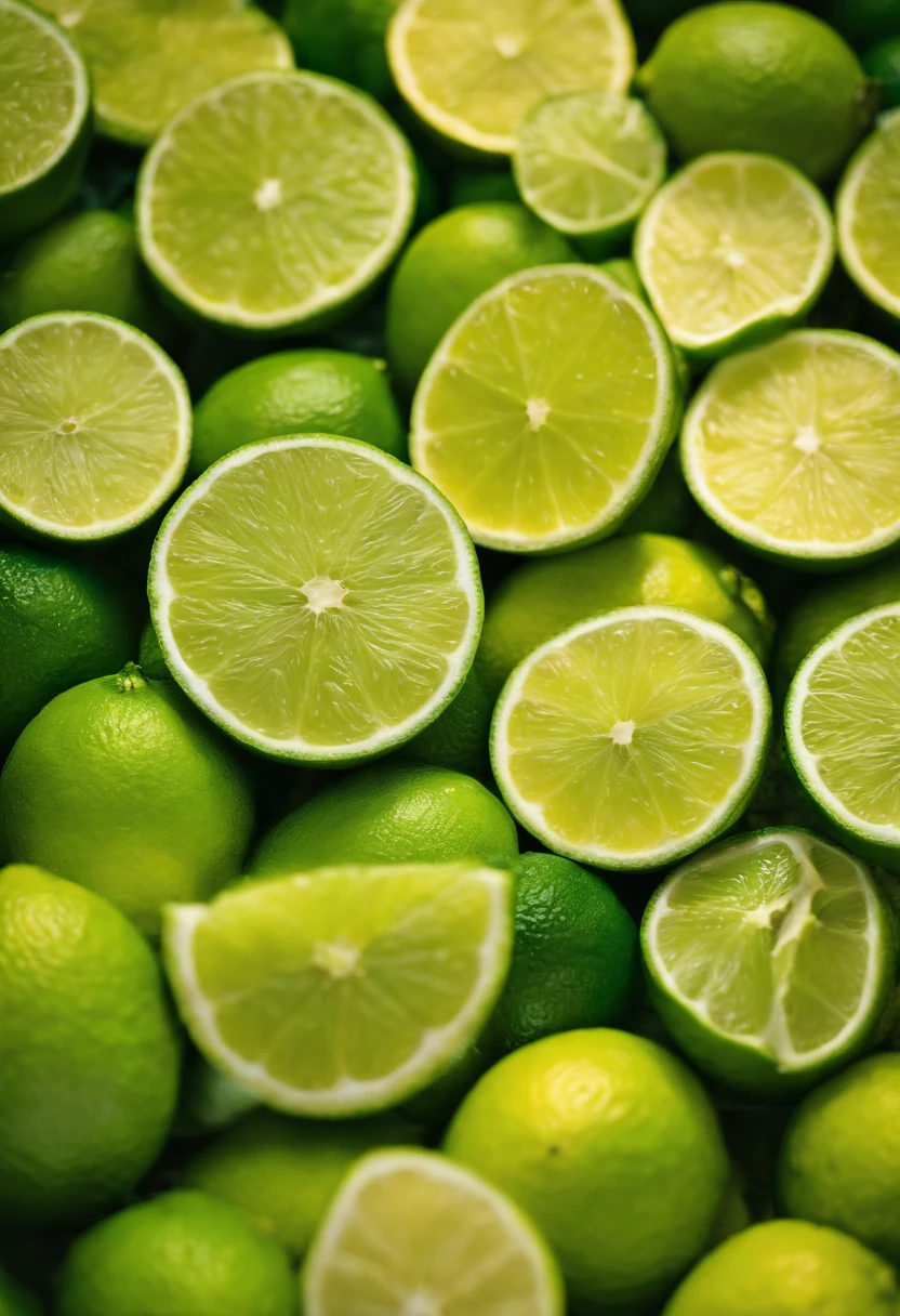 An aesthetic wallpaper featuring a composition of sliced lime arranged in a visually appealing pattern, with contrasting shades of green and vibrant yellow.