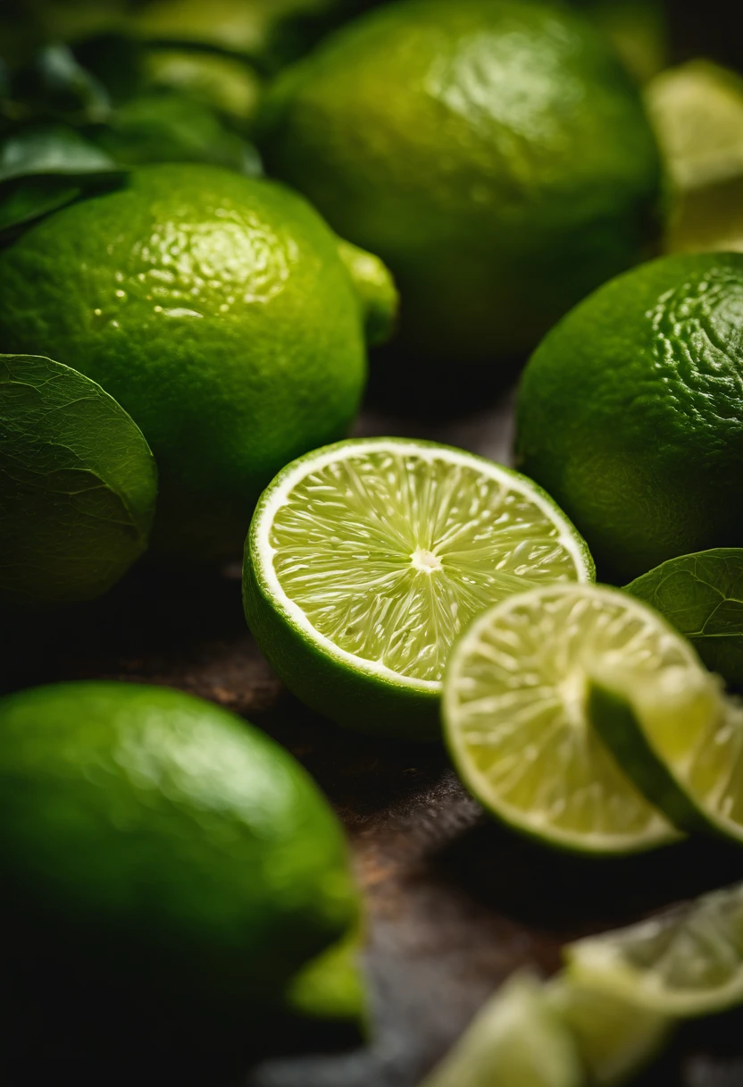 A close-up image of lime zest, with detailed texture and vibrant green color, showcasing the fragrant and tangy aspect of a lime.