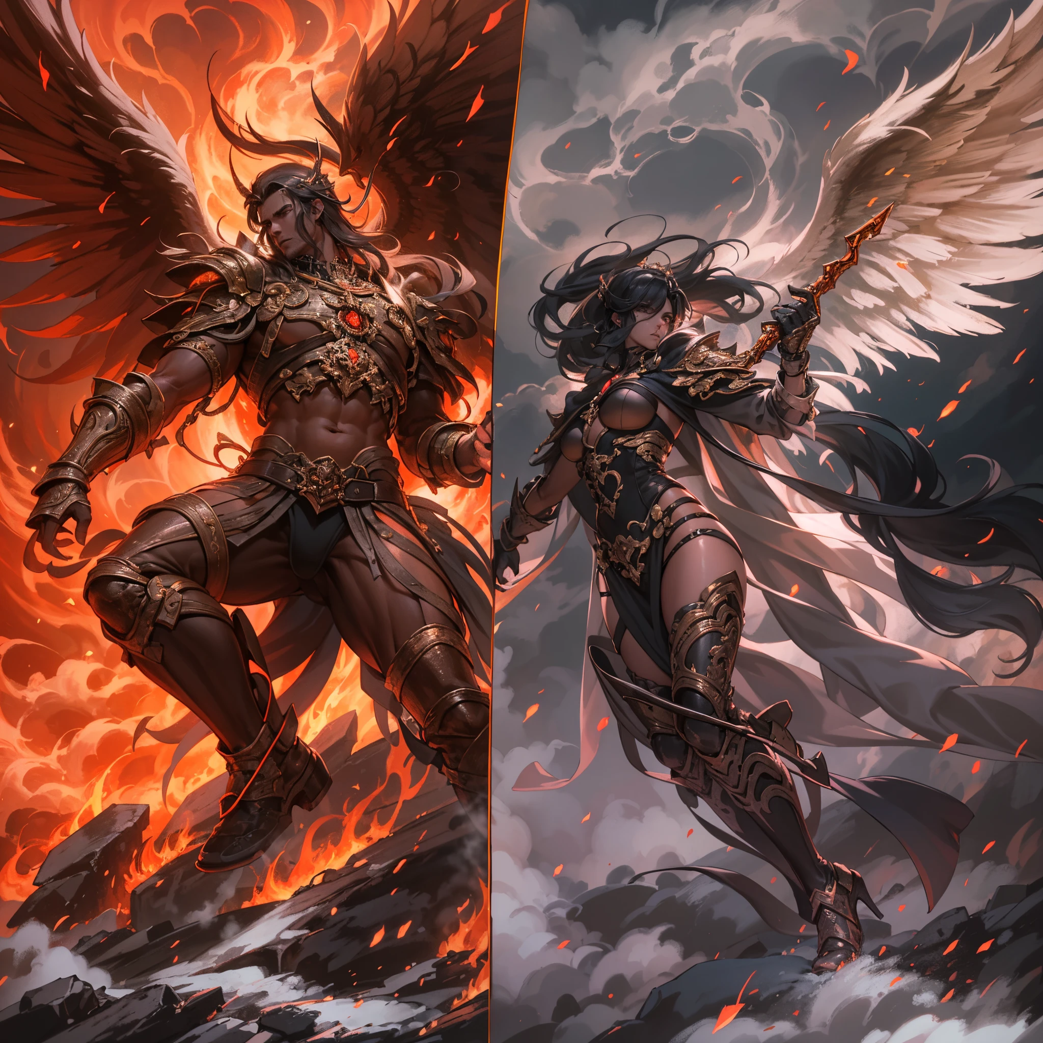 El tema：angel vs demon,pulso de fuego,lucha de brazos,prueba de fuerza,el cielo vs el infierno,lucha maganime,alas de angel blancas,alas de murcielago negras,white snow vs red sky 生成的 fast：
"(La mejor calidad,4k,8k,Altas Resoluciones,Obra maestra:1.2),Ultra detallado,(realista,fotorrealista,fotorrealista:1.37),angel vs demon,pulso de fuego,lucha de brazos,prueba de fuerza,el cielo vs el infierno,lucha maganime,ay de angel blancas,alas de murcielago negras,neves blancas vs cielo rojo,[illustration],[dynamic composition],[fantasy],[epic battle],[emociones intensas],[fiery atmosphere],[fuerzas colosales],retrato,Paisaje,foco nítido,physically based representation,profesional,vivid colors,Bokeh,tonos saturados,[Dramatic lighting]"