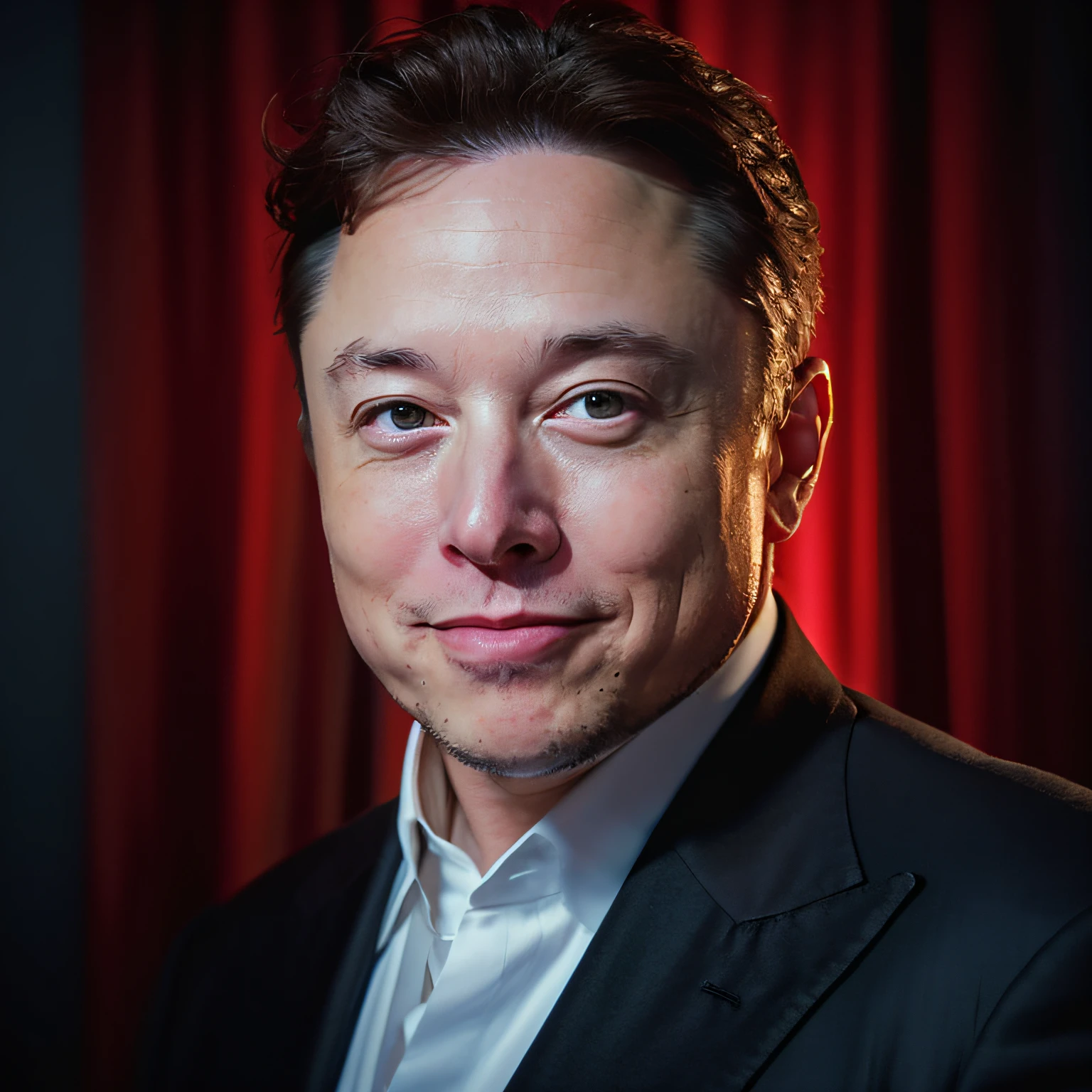 "Generate an image similar to Elon Musk using AI. Highlight important facial features such as a sharp jawline, thin lips, and a unique nose shape. Capture his unique and intense gaze, Also has distinctive wrinkled eyebrows.. Placing the generated individuals in an environment that complements Elon Musk&#39;s public image, Possibly a tech-savvy background、or have a business-oriented background. Dress the person in an outfit reminiscent of Elon Musk&#39;s style, Includes formal shirts, Suits, Or casual wear with a modern and innovative touch. Convincingly portray a resemblance to Elon Musk、Aim for realistic, high-quality portraits。. The goal is、The goal is to generate images that capture the essence of Elon Musk&#39;s face and being., Make it suitable for different uses, Contains artistic or promotional purposes."