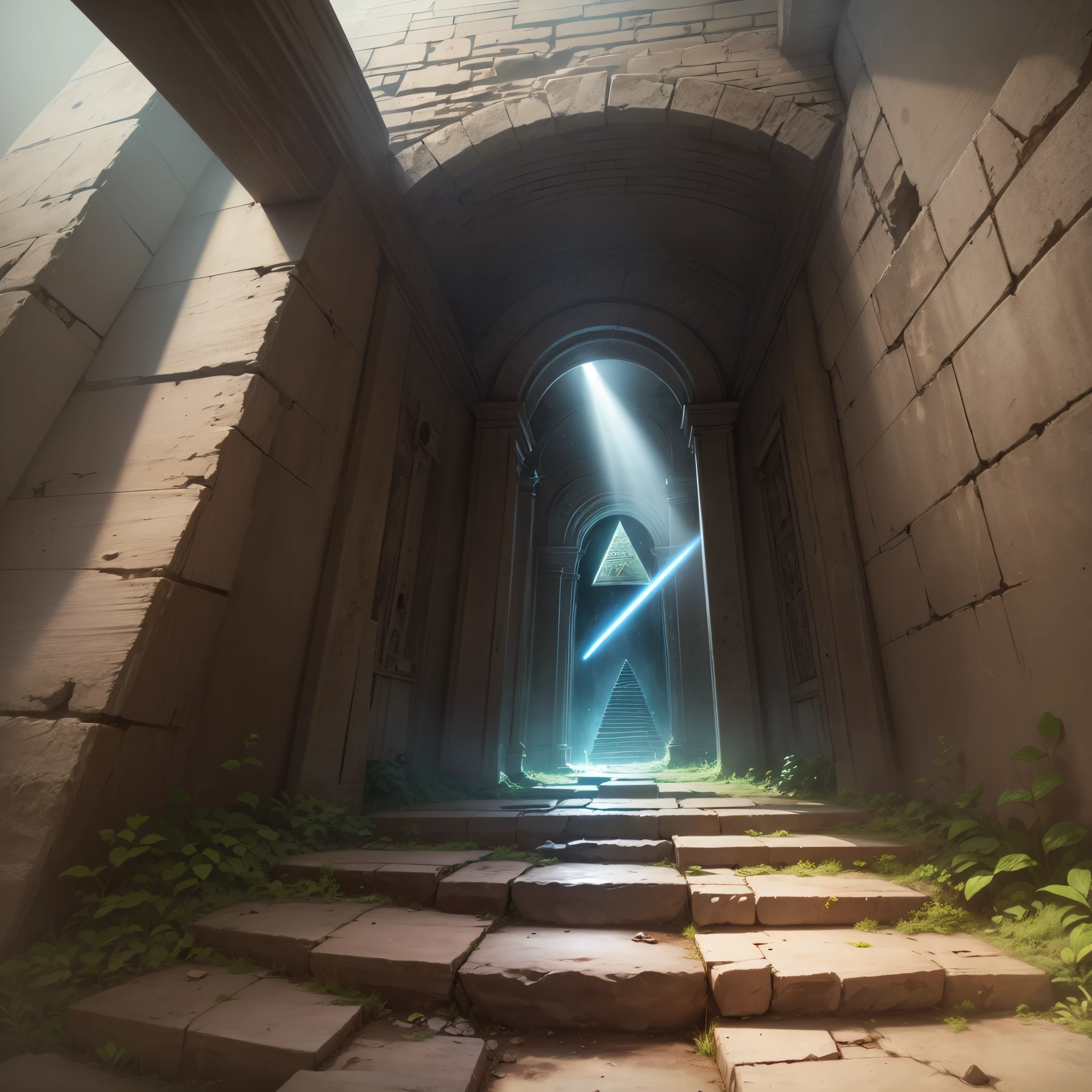 A solitary beam of light illuminates as it strides through a forgotten chamber of a mysterious pyramid. --auto --s2