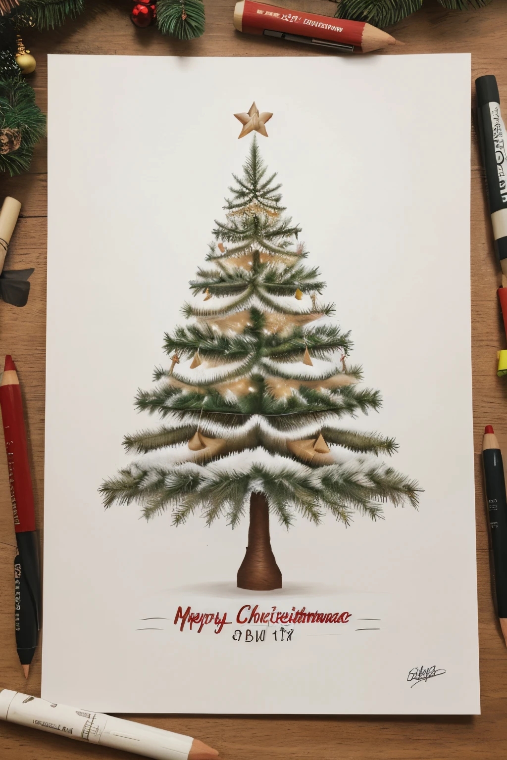 Weihnachtsstimmung Zeichnung Tannenbaum
mit bleistift gemalt