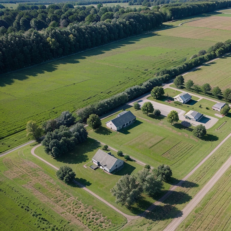 Vacant land with pastures and some trees with block and main street aerial view