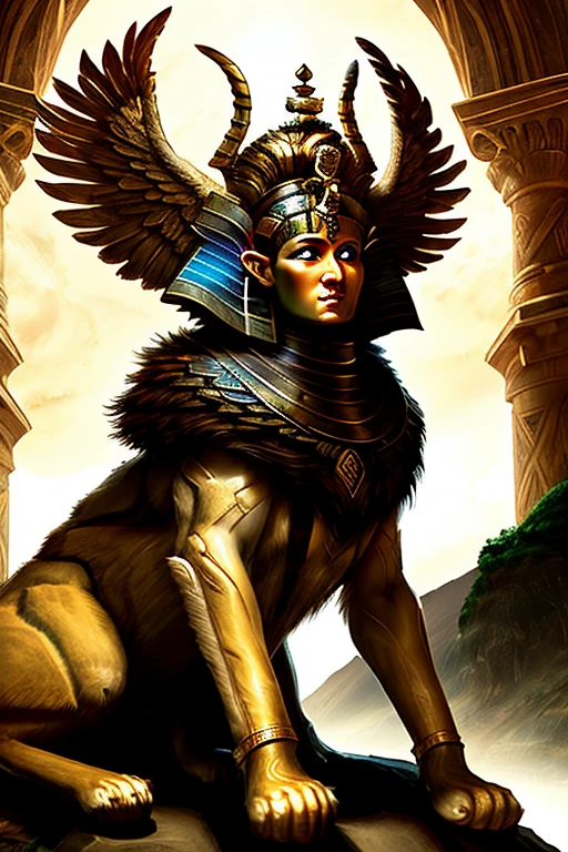 Sphinx, stone, Orus, large, dungeon, brooding, intense gaze