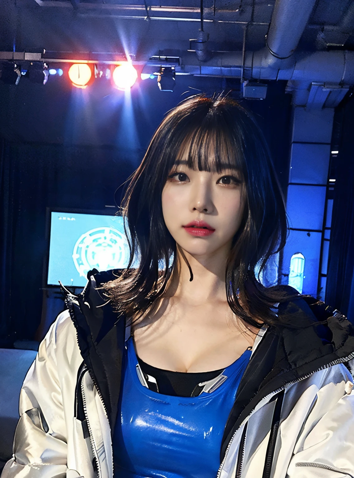(Best quality at best:1.3), (best show:1.2), (Most Best Illustration:1.2), (Manhwa Style:1.2), (art film lighting:1.2) (1人) Wearing a future technology cyberpunk electronic robe, His body was covered with metal parts, In a horror movie setting of a futuristic cyberpunk city.