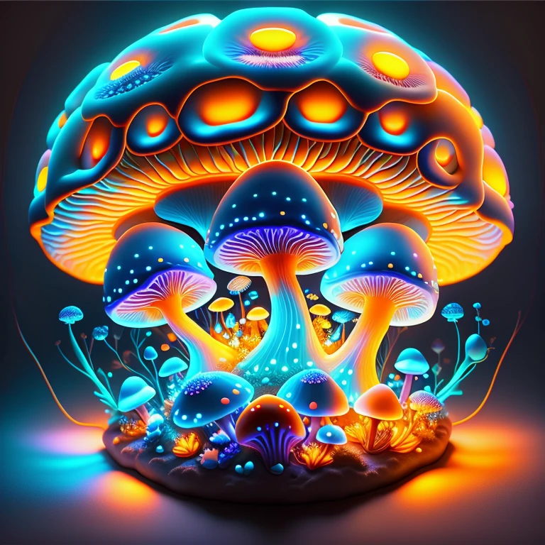 capsuled mushrooms are glowing in the dark with glowing lights on them, glowing mushrooms, glowing blue, orange, grey mushrooms, pastel neon mushrooms, glowing blue mushrooms in mire, magic mushrooms, bioluminescent mushrooms, psychedelic mushrooms dream, magic mushroom, psychedelic mushrooms, glowing fungus, fluorescent mushrooms, glowing spores flying, shrooms, mushrooms milky way, mushroom fractals, translucent mushrooms