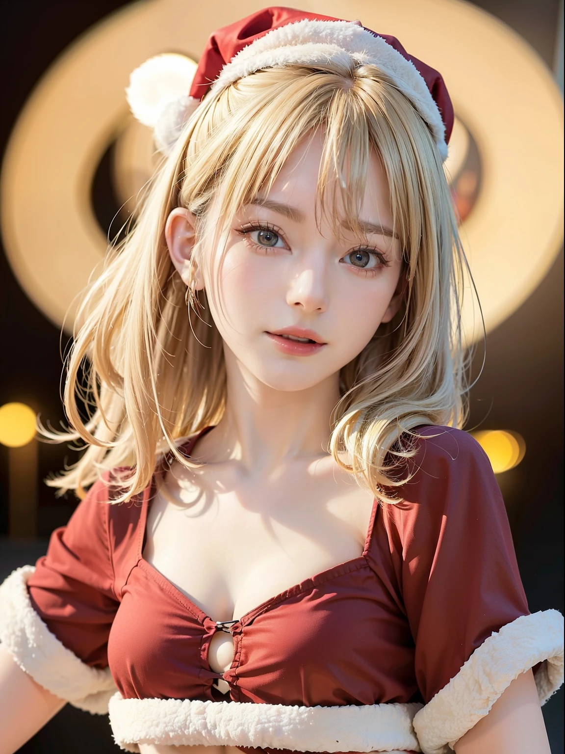 Photo of a 25-year-old girl、shorth hair、(blonde  hair:1.2)、(Santa Claus Costume：1.5)，Night，Highest quality illumination、(FULL BODYSHOT：1.2)，realisitic、Photorealsitic、(intricate detailes:1.2)、(delicate detail)、(ciinematic light)、Clear Line、foco nítido、Lifelike face、Detailed face
Unity 8K Wallpapers、超A high resolution、(Photorealsitic:1.4)、looking at the viewers、