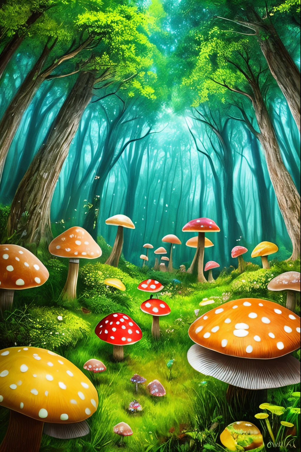 there are many mushrooms that are growing on the ground in the woods, mushroom forest, whimsical fantasy landscape art, magical forest backround, magic mushrooms, magical fantasy forest, magical forest background, fantasy forest landscape, fantasy forest background, enchanted magical fantasy forest, background artwork, fantasy forrest background, magic mushroom, colorful concept art, elf forest background, mushroom trees, magical forest