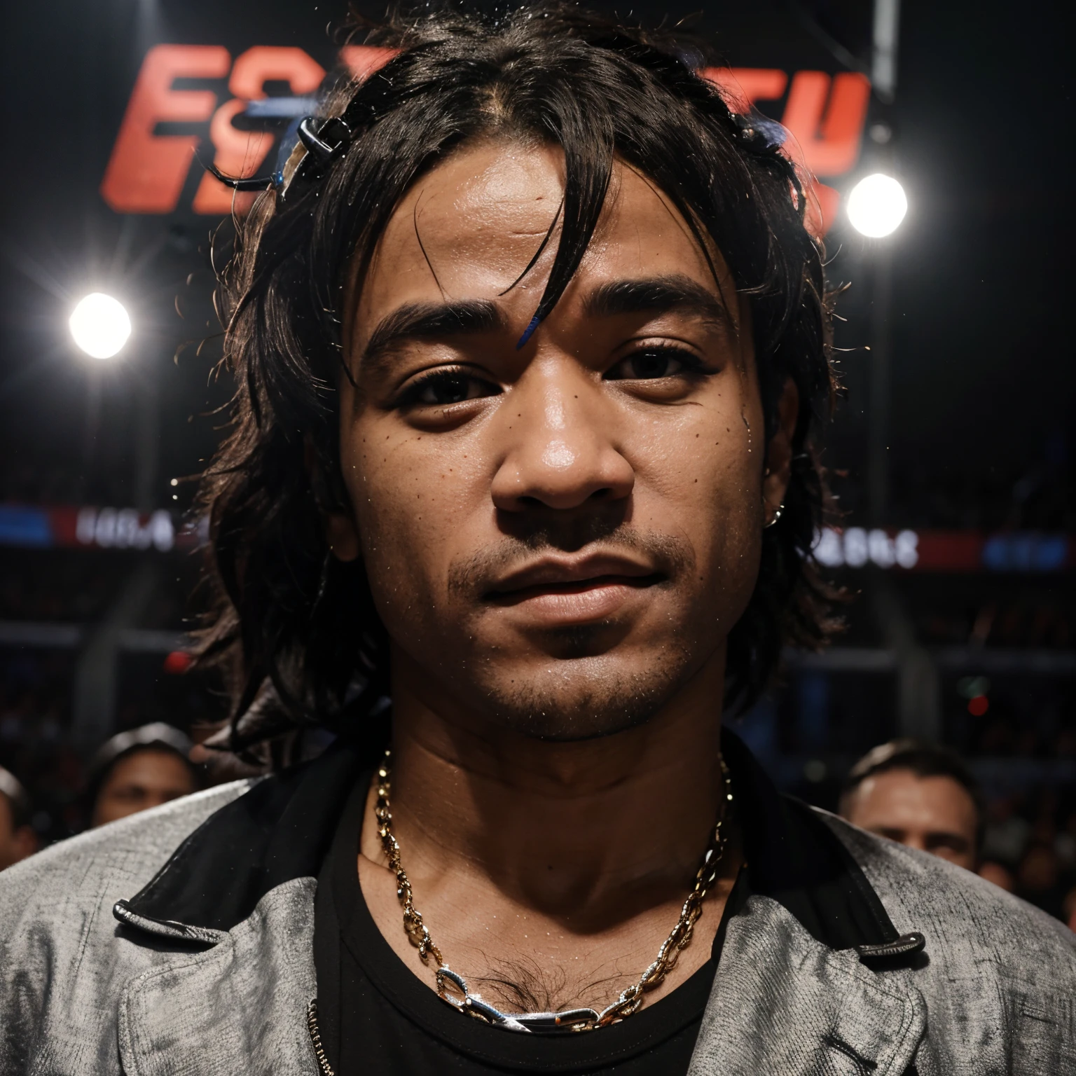 Create a close up of lil uzi vert as a ufc champion