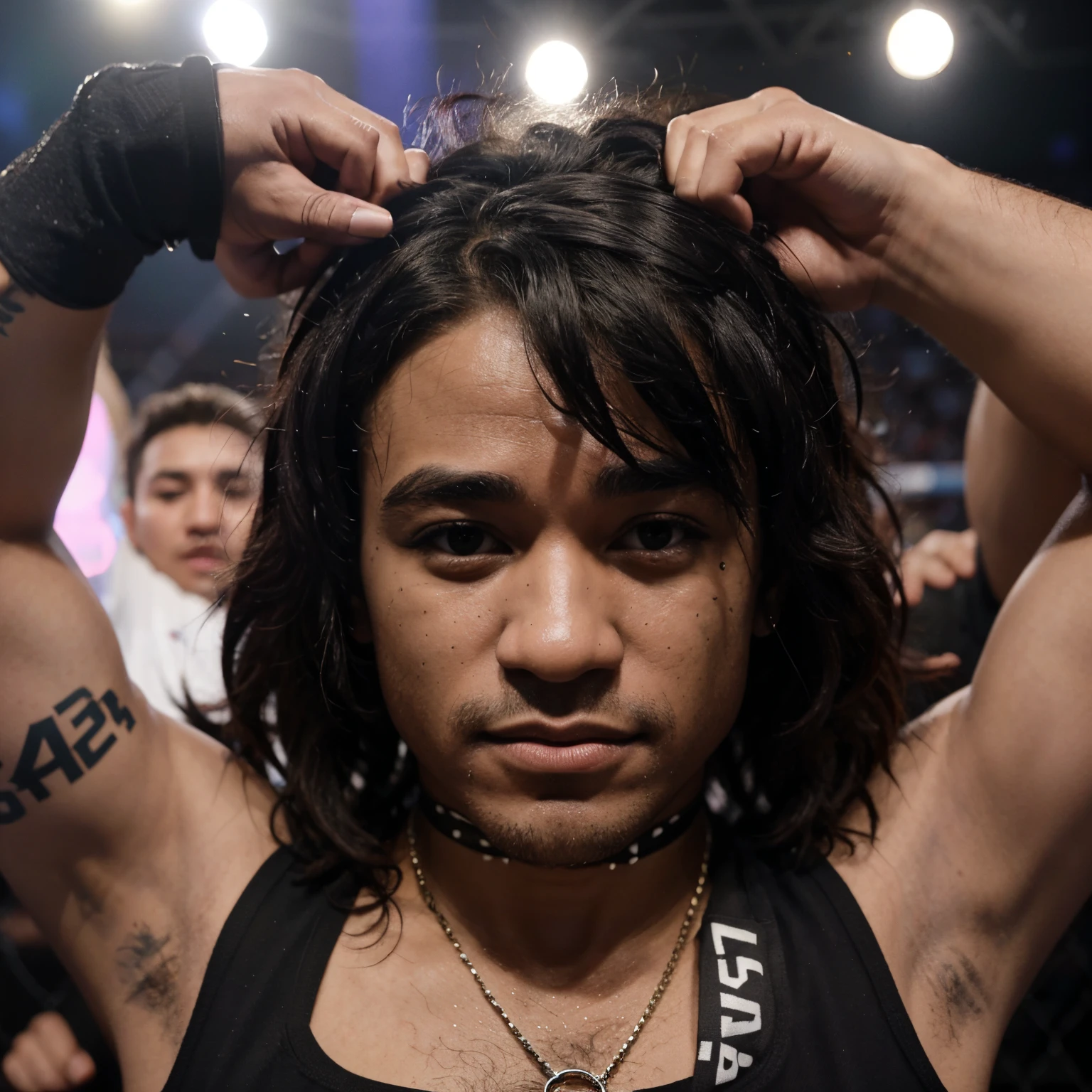 Create a close up of lil uzi vert as a ufc champion