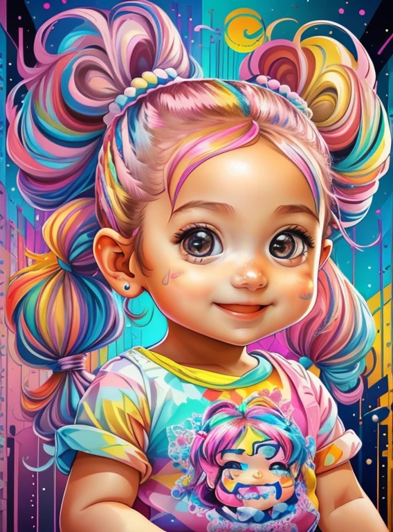 (cute baby girl with ponytails smiling with a car),(melhor pose),(best angle), (better expression), Eduardo Kobra acolchoamento ,multidimensional geometric wall PORTRAIT, arte, Chibi,
Yang08k, lindo, Colouring,
Primary works, qualidade superior, melhor qualidade, Arte Oficial, Beautiful and Aesthetic, pelos coloridos,