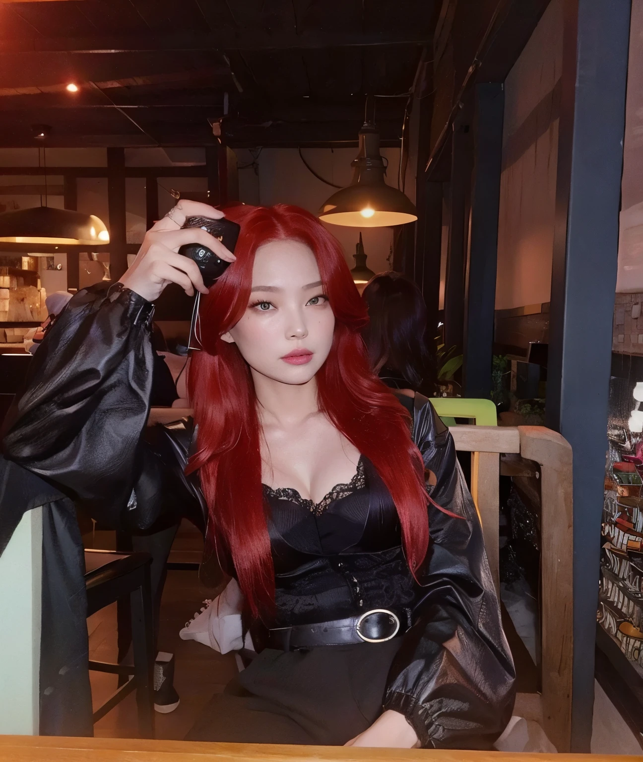 There is jennie from blackpink with red hair taking a photo of herself, com cabelos ruivos, com longos cabelos ruivos, com cabelos ruivos cacheados, com cabelos ruivos e olhos verdes, Amouranth, Anna Nikonova aka Newmilky, peruca vermelha, Yelena Belova, Taran Dasha, cabelos pretos e ruivos, ela tem cabelos ruivos, cabelos vermelhos carmesim e olhos vermelhos