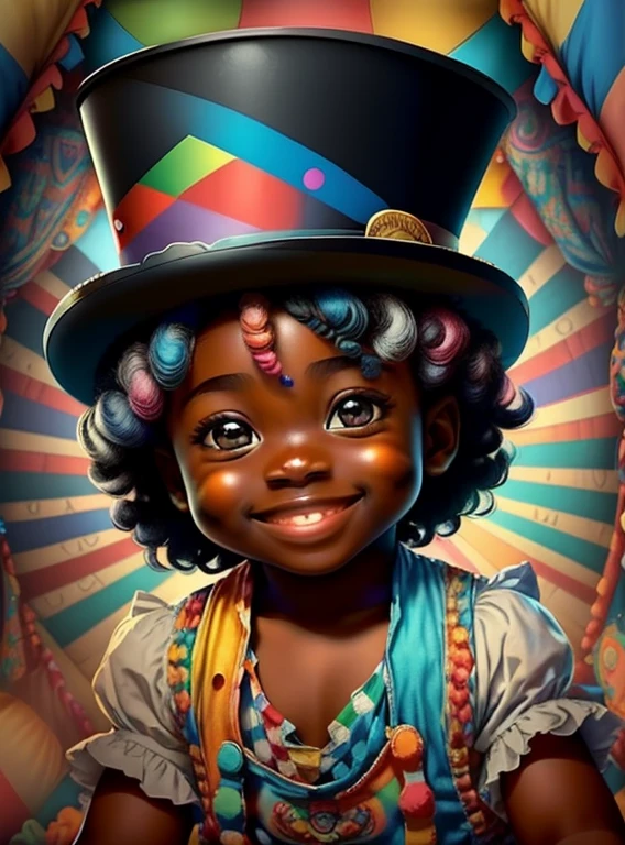 (cute black baby boy smiling with blue top hat in a circus tent),(melhor pose),(best angle), (better expression), Eduardo Kobra acolchoamento ,multidimensional geometric wall PORTRAIT, arte, Chibi,
Yang08k, lindo, Colouring,
Primary works, qualidade superior, melhor qualidade, Arte Oficial, Beautiful and Aesthetic, pelos coloridos,