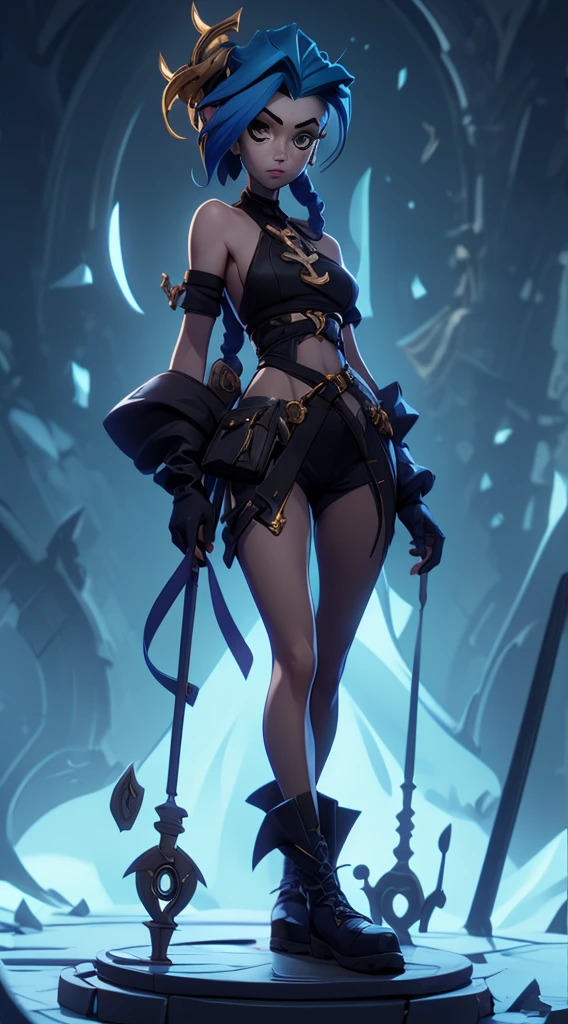 Conception des personnages de Jinx, Mouvements dynamiques, Poitrine nue, couvre la poitrine avec ses mains, gonflé , derrière, Chaton, sexypose, belle silhouette, Le Jinx d’Arcane, Des étincelles bleu vif et violet tout autour, Des yeux brillants, Yeux brillants roses, cheveux longs, cheveux, tressées en longues tresses, Les queues de cochon pendent sous le genou, La couleur des cheveux passe du bleu vif au bleu marine, Vêtu d’une culotte marron, Bottes en cuir aux pieds, Haut avec quatre cercles dorés sur la poitrine au milieu de la poitrine, Tatouages de nuages bleus sur les épaules et la taille, frange longue, accroché sur le côté droit, Ceinture avec cartouches sur la ceinture, Style arcane, fond d’écran CG unity 8k extrêmement détaillé, Lumière détaillée, éclairage cinématographique, aberration chromatique, Brillant, inexpressif, composition épique, sombre en arrière-plan, Cherecter Desing, très détaillée, corps détaillé, Vibrants, face détaillée, mise au point nette, Art d’anime, Vibrants, face détaillée, Hugh Détails, mise au point nette, Visage très tombant, Un œil détaillé, Illustration super fine, meilleure ombre, Détails finement, Belle lueur détaillée, Beau détaillé, extrêmement détaillée, inexpressif, composition épique,