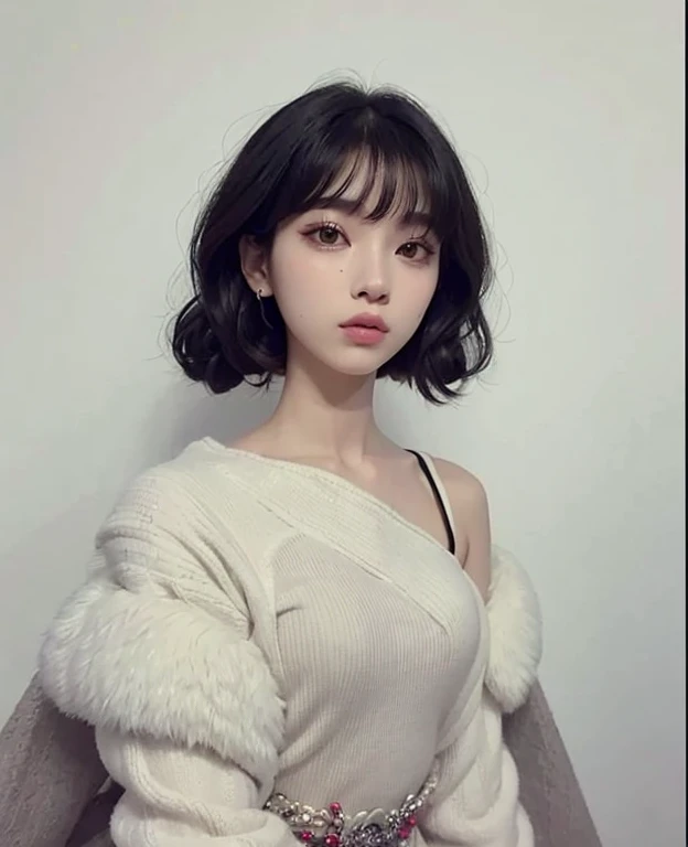 mulher arafed em um casaco de pele posando para uma foto, com cabelos curtos, Ulzzang, cruel korean goth girl, com cabelo curto com franja, Heonhwa Choe, branco hime corte penteado, iu lee ji-eun as a super villain, Kiko Mizuhara, Jinyoung Canela, whitebangscabelo negro, cabelo whitebangs cabelo, coreana
