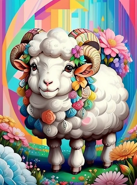 (cute sheep with flowers),(melhor pose),(best angle), (better expression), Eduardo Kobra acolchoamento ,multidimensional geometric wall PORTRAIT, arte, Chibi,
Yang08k, lindo, Colouring,
Primary works, qualidade superior, melhor qualidade, Arte Oficial, Beautiful and Aesthetic, pelos coloridos,