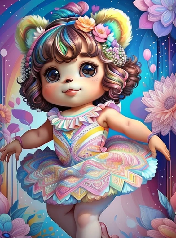 (cute baby bear with ballet dancer dress and flowers),(melhor pose),(best angle), (better expression), Eduardo Kobra acolchoamento ,multidimensional geometric wall PORTRAIT, arte, Chibi,
Yang08k, lindo, Colouring,
Primary works, qualidade superior, melhor qualidade, Arte Oficial, Beautiful and Aesthetic, pelos coloridos,