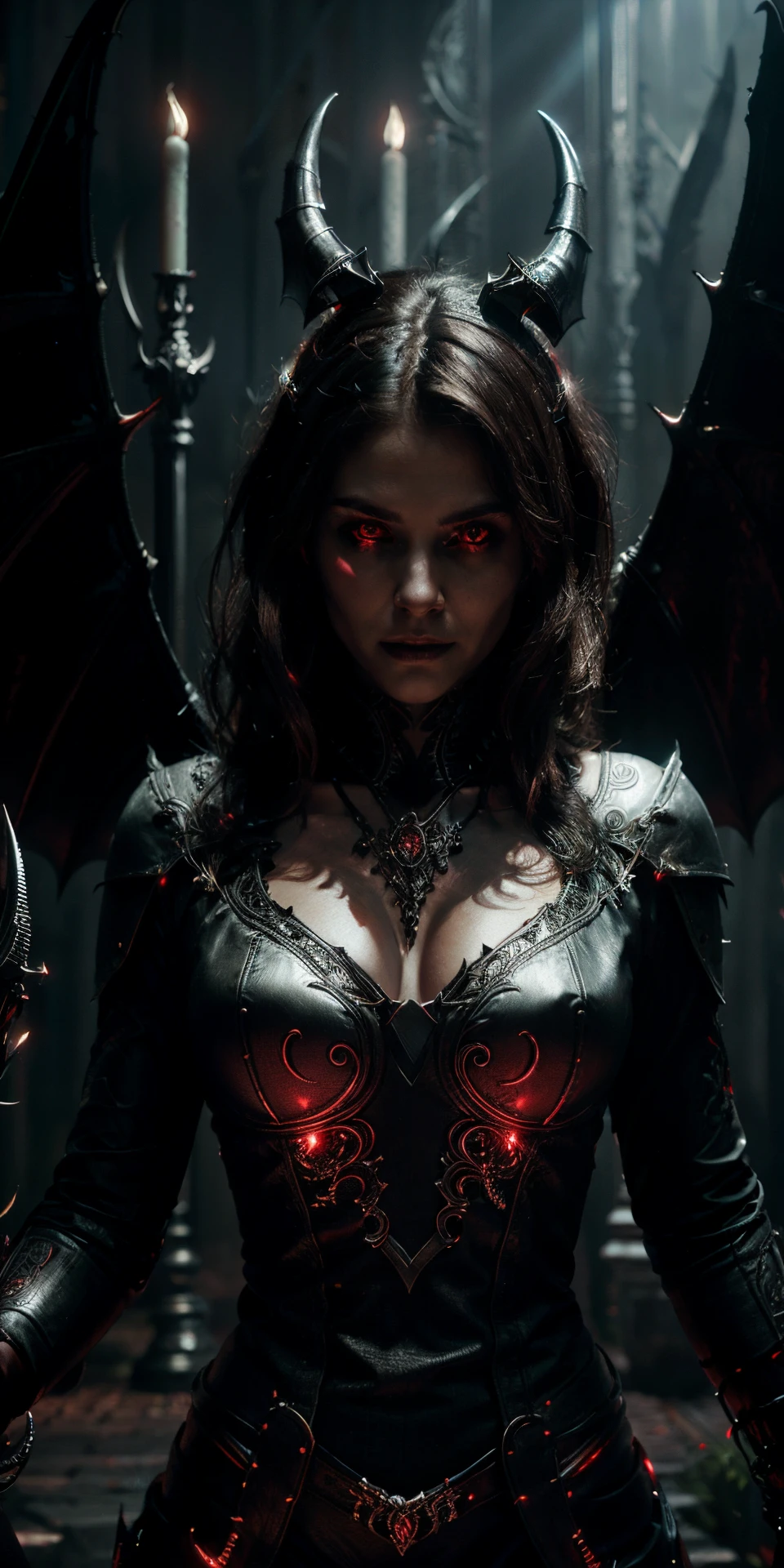 Fine, (Best Illustration), 8k Resolution, Intricate Details, Best Quality, Realistic, Ultra Detailed, Best Lighting, Best Shadows, Ultra HD, A Necromancer, Night, Magic, Dark Style, Vampire, Bat wings, red glowing eyes