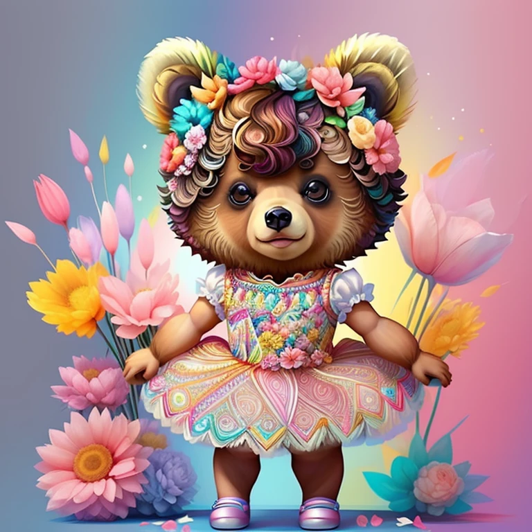 (cute baby bear with ballet dancer dress and flowers),(melhor pose),(best angle), (better expression), Eduardo Kobra acolchoamento ,multidimensional geometric wall PORTRAIT, arte, Chibi,
Yang08k, lindo, Colouring,
Primary works, qualidade superior, melhor qualidade, Arte Oficial, Beautiful and Aesthetic, pelos coloridos,