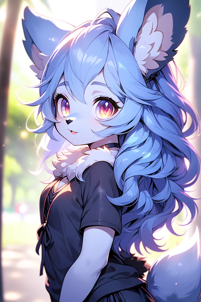 uploaded on e621,((Fumiko, I&#39;m Fujimoto, Author: TeamLab, Mikko Lagerstedt,Author: Silverfox5213)),SFW,ciberpunk, (hi res), ((Masterpiece)), ((Best Quality)),(chibi:0.3) , kemono, Furry, Wolf, animal ears, Body fur, 1women, 独奏, ((Short blue hair)), *//*, brown eye, *//*, looking a viewer, Smile, The Wolf Girl, (((woman's))), ((small breasts)), young adult, ,Red shading, Beach, Daily light, Toned body, Choker, cute pose, ((bikinis)), (Detailed background, Depth of field, half body shadow, Sunlight, ambient light on the body), (Intricate:0.1), (high detail:1.3), (Unreal engine:0.5), (soft focus:0.2), ,((Half-length portrait, three-quarter view,Cowboy shot)),  Fluffy anthropomorphic wolf, Fluffy wolf nose, wolf tail, ((light gray fur)), (perspective)