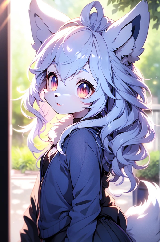 uploaded on e621,((Fumiko, I&#39;m Fujimoto, Author: TeamLab, Mikko Lagerstedt,Author: Silverfox5213)),SFW,ciberpunk, (hi res), ((Masterpiece)), ((Best Quality)),(chibi:0.3) , kemono, Furry, Wolf, animal ears, Body fur, 1women, 独奏, ((Short blue hair)), *//*, brown eye, *//*, looking a viewer, Smile, The Wolf Girl, (((woman's))), ((small breasts)), young adult, ,Red shading, Beach, Daily light, Toned body, Choker, cute pose, ((bikinis)), (Detailed background, Depth of field, half body shadow, Sunlight, ambient light on the body), (Intricate:0.1), (high detail:1.3), (Unreal engine:0.5), (soft focus:0.2), ,((Half-length portrait, three-quarter view,Cowboy shot)),  Fluffy anthropomorphic wolf, Fluffy wolf nose, wolf tail, ((light gray fur)), (perspective)