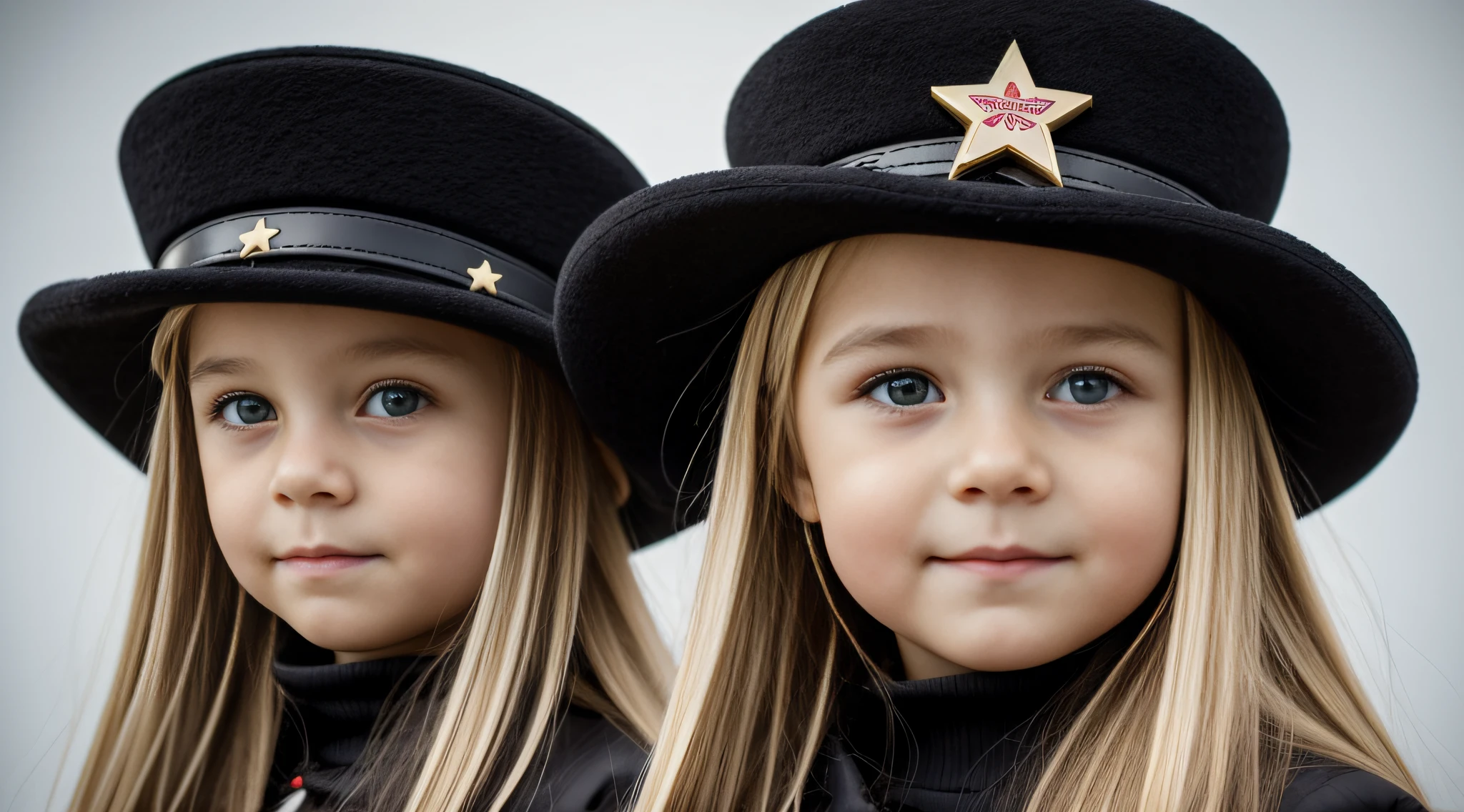 a close-up of a blonde with long hair and a black hat with a star, URSS, boina preta com uma estrela vermelha, russo, pele, soviete, Boinas, soviet style, SOVIET UNION, sovietic era, soviet military, Soviet nostalgia, ( ( large black hat ) ), Russia, kalap, Eslavo, boina preta, 1972 soviético, CCCP, plush
