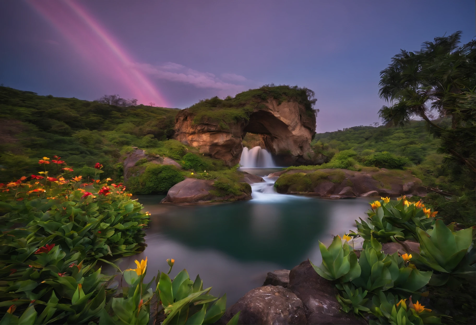 (((Giant rainbow banana house emits auroras,covered with vines,leafs,fresh flowers))),Intense contour light,Luminous inside,Colorful,((Best quality)), ((tmasterpiece)),Enhanced dynamic viewing angle,Sparkling creek,(weeds),flowers blooming,glowing effect,ultra - detailed,Works of masters,high high quality,8K分辨率,depth of fields,电影灯光,epic graphics,high high quality,ultra - detailed,Detailed pubic hair,Accurate,电影灯光