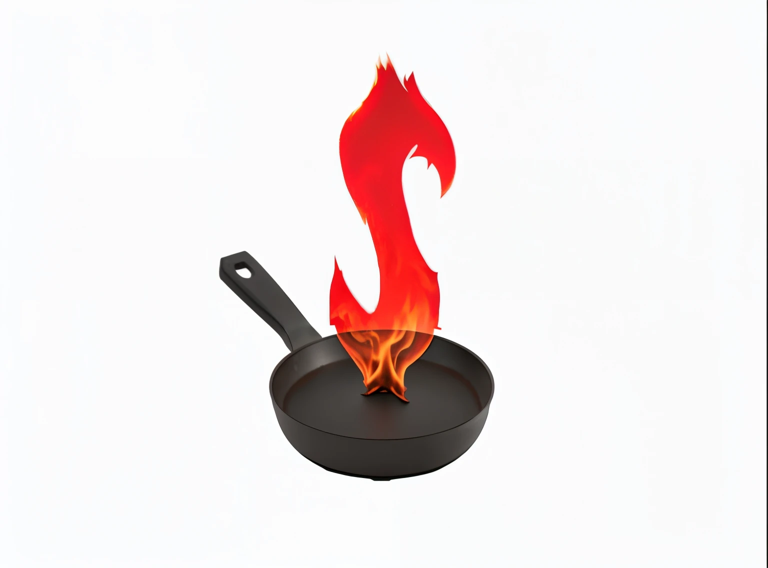 make a sauté pan more realistic by releasing flames in the shape of the letter S with a dark background