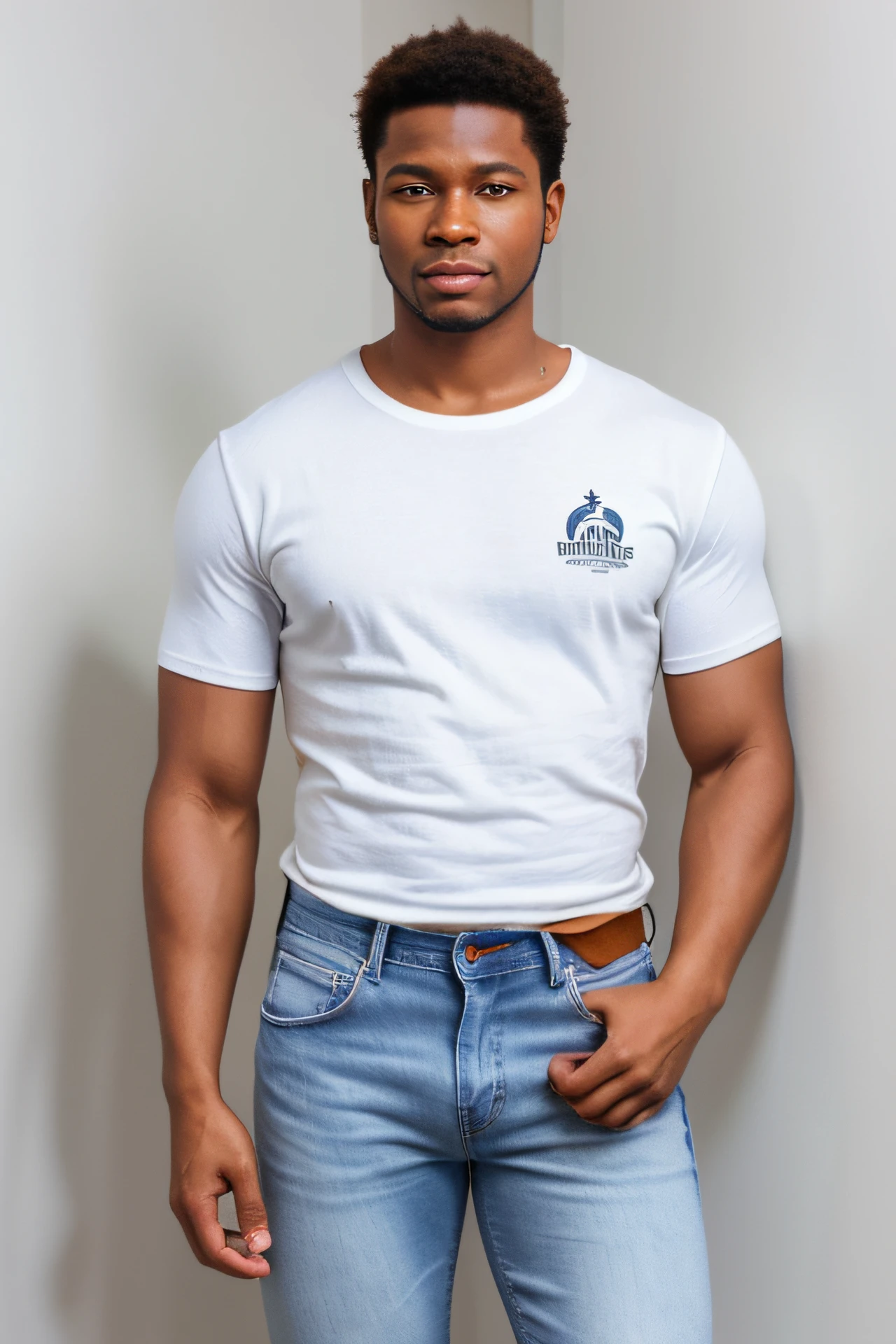 Homem branco de frente, super-realista, pele clara, cabelo loiro longo, meio comprimento, vestindo uma camiseta branca longa sem desenho, vestindo jeans, fundo completamente branco estilo png, homem bonito, altamente realista