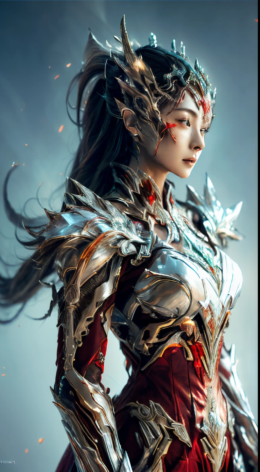 (masterpiece, top quality, best, official art, beautiful and aesthetically pleasing, long exposure: 1.2), smooth movement, charming patterns, 1 girl, (long dress with sleeves: 1.3), (((red dress) )), upper body close-up, bare shoulders, Chinese girl, blush, black lob hair, portrait, solo, upper body, looking at the observer, detailed background, detailed face, (crystallineAI, crystalline theme:1.1), elemental fire elf, rotation fire, control fire, ruby clothes, dynamic pose, floating particles, ethereal dynamics, fire, vapor, magma in the background, red tint, volcano, ethereal atmosphere,1 japanese, WARFRAME, prime,rhino prime,volt prime,saryn prime dynamic pose, intricate pattern, heavy metal, energy lines, faceless, glowing eyes, long silver hair, wind blown hair, elegant, intense, blood red and black uniform, bloody wings, solo, desert, sunny, bright, claws, dramatic lighting, (masterpiece:1.2), best quality, high resolution, beautiful detailed, extremely detailed, perfect lighting, zhongfenghua, from below