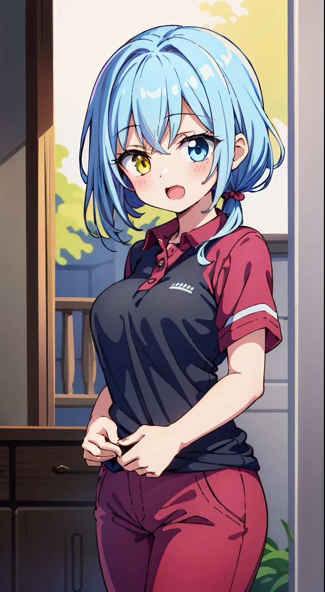 (masutepiece, Best Quality, Perfect Anatomy, High quality:1.4), nice hand, Perfect hands, Detailed beautiful hands, Large_filesize, fulcolor, hight resolution, symmetric, exceptional, Best aesthetic, newest, Anime, Very beautiful detailed body BREAK,
1 beautiful girl, 1 person,Solo,(Cute:1.5),(Chibi:0.6),(kawaii:1.5),(Lori:0.5),( years old girl),Very detailed,colourfull,highest details,Clear skin,Beautiful skin,Shy,Very detailed,colourfull,highest details,Clear skin,Beautiful skin,Shy skin,1 beautiful girl,{Heterochromia,Yellow eyes:1.9},star eye silhouette, BREAK,(pale blue hair, Medium length:1.4),(Side Ponytail,A little curly hair,Single-sided twisted blade,Princess Cut:1.3),(cleavage of the breast,Large breasts,Beautiful , gleaming skin,Clear skin, Beautiful skin,(best quality face),(Top quality glowing eyes), (The best smile,Doya face:1.45), BREAK (Pink Theme:1.4),
((caregiver theme:1.4)), (Black chinos:1.4), (red polo shirt:1.4),(Black sneakers:1.35),
BREAK,(morning), inside in room,Gothic bedroom, a canopy bed,huge window,naked girl poster,coke,on back, tusk, Open mouth, Looking away,depth of fields,
BREAK,wakame,wakame,wakame,(Cowboy Shot:1.4),
BREAK,(Blurry background:1.3),(absurderes, hight resolution, Super Detail Art),cel shading,Clear Color, Lonely optical effect, Beautiful pictures, Bright glow, mystic atmosphere,(Close-up of girl:1.1), Mystical light particle effect,manga influence, clean line drawings,