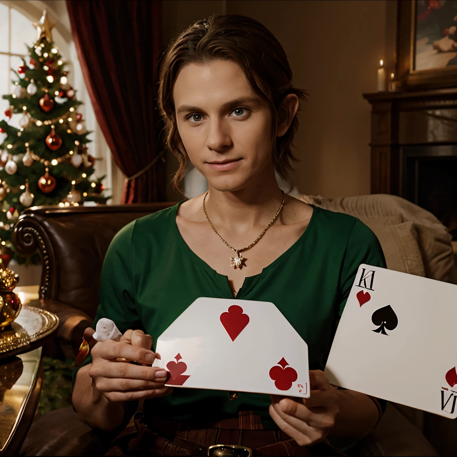 Buddy the elf holding the card three of diamonds