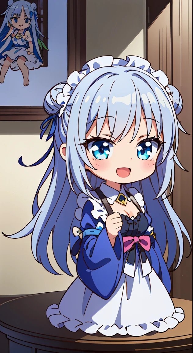 (masutepiece, Best Quality, Perfect Anatomy, High quality:1.4), nice hand, Perfect hands, Detailed beautiful hands, Large_filesize, fulcolor, hight resolution, symmetric, exceptional, Best aesthetic, newest, Anime, very beautiful detailed body、The hair、faces、The eye, (Chibi, Full body:1.6),
BREAK,
1 beautiful girl, 1girl in, (Cute:1.5),(Cool:0.8), (Beauty:1.5),(Chibi:0.5), ( girl), (girl, Older sister, Unclear, Beautiful face of Japan:1.2) BREAK, (A detailed eye,Tsuriformes:1.2),(Silver hair,Long hair in a bun,Deco:1.8), star eye silhouette, (long eyelashes, Double eyelids:1.2), cleavage, ,Swaying udder, Clear skin, Beautiful skin, Shy, Erect ,Clear skin, Beautiful skin, Shy, gleaming skin,(best quality face),(Top quality glowing eyes),(The best smile,:D:1.45), (The best smile,:D:1.45), (Doya face,brave face:1.45), BREAK (Pink Theme:1.4),
((caregiver theme:1.4)), Collar, Ruffled, Catsuit, Cuffs,(ruffle blouse romantic:1.4),,(White Maid Clothes:1.3),(Gold thread embroidery on hem:0.6),(medieval gothic style:1.2),(crossed strings:1.4),(Long skirt:1.4),long sleeve break,(morning), inside in room,Gothic bedroom, a canopy bed,huge window,naked girl poster,coke,on back, tusk, Open mouth, Looking away,depth of fields,
BREAK,wakame,wakame,wakame,(Cowboy Shot:1.4),
BREAK,(Blurry background:1.3),(absurderes, hight resolution, Super Detail Art),cel shading,Clear Color, Lonely optical effect, Beautiful pictures, Bright glow, mystic atmosphere,(Close-up of girl:1.1), Mystical light particle effect,manga influence, clean line drawings,