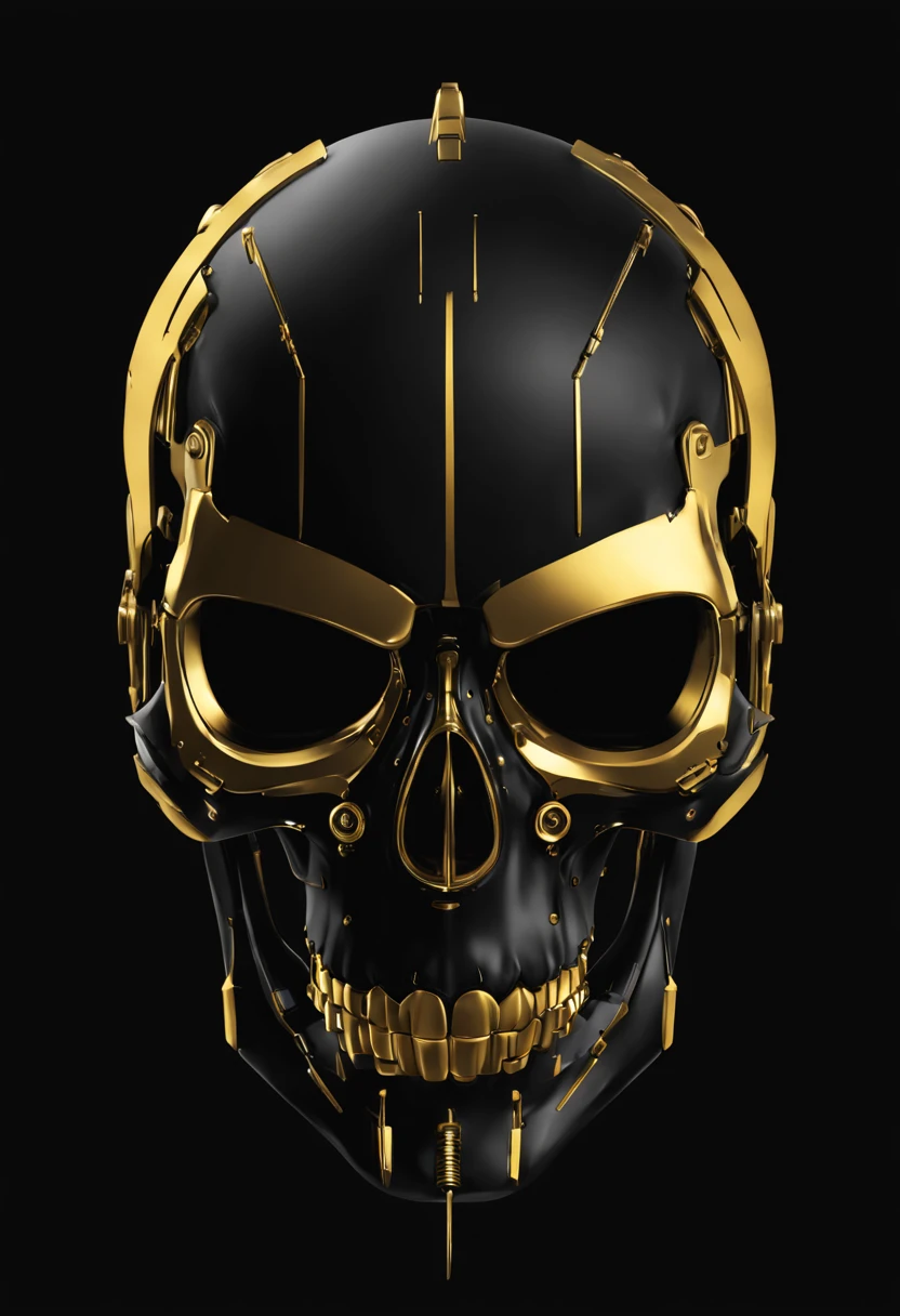 cyberpunk skull, black background, gold, minimalist,cyberpunk style