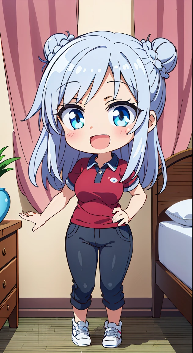 (masutepiece, Best Quality, Perfect Anatomy, High quality:1.4), nice hand, Perfect hands, Detailed beautiful hands, Large_filesize, fulcolor, hight resolution, symmetric, exceptional, Best aesthetic, newest, Anime, very beautiful detailed body,The hair,faces,The eye, (Chibi, Full body:1.6), BREAK,
1 beautiful girl, 1girl in, (Cute:1.5),(Cool:0.8), (Beauty:1.5),(Chibi:0.5), (17 years old girl), (girl, Older sister, Unclear, Beautiful face of Japan:1.2) BREAK, (A detailed eye,Tsuriformes:1.2),(Silver hair,Long hair in a bun,Deco:1.8), star eye silhouette, (long eyelashes, Double eyelids:1.2), cleavage, ,Swaying udder, Clear skin, Beautiful skin, Shy, Erect ,Clear skin, Beautiful skin, Shy, gleaming skin,(best quality face),(Top quality glowing eyes),(The best smile,:D:1.45), (The best smile,:D:1.45), (Doya face,brave face:1.45), BREAK (Pink Theme:1.4),
((caregiver theme:1.4)), (Black chinos:1.4), (red polo shirt:1.4),(Black sneakers:1.35),
BREAK,(morning), inside in room,Gothic bedroom, a canopy bed,huge window,naked girl poster,coke,on back, tusk, Open mouth, Looking away,depth of fields,
BREAK,wakame,wakame,wakame,(Cowboy Shot:1.4),
BREAK,(Blurry background:1.3),(absurderes, hight resolution, Super Detail Art),cel shading,Clear Color, Lonely optical effect, Beautiful pictures, Bright glow, mystic atmosphere,(Close-up of girl:1.1), Mystical light particle effect,manga influence, clean line drawings,
