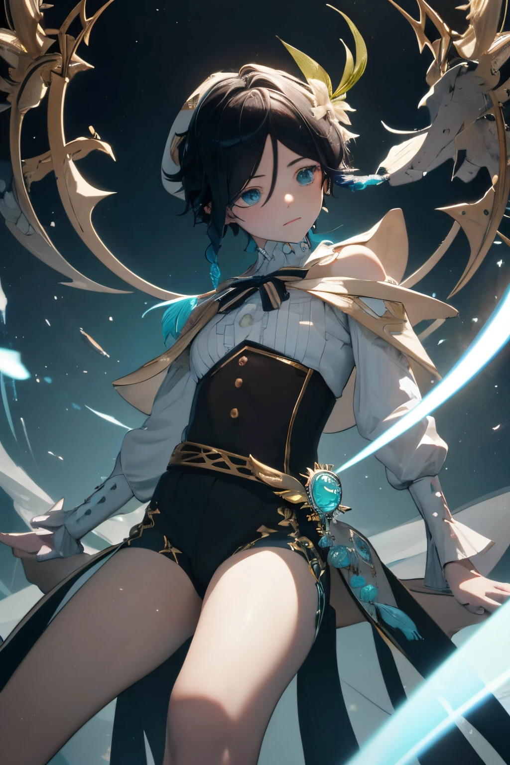 (masterpiece:1. 331), best quality, wallpaper, extremely detailed cg unity 8k wallpaper, absurdres, highres, incredibly absurdres, (1boy), solo, boyish features, venti ((genshin impact)), highly detailed, extremely detailed CG unity 8k wallpaper, illustration, highres, absurdres, beautiful detailed face, finely detailed eyes, dynamic pose, facing camera, full body, chromatic aberration, lens flare, fantasy, wide shot, vanishing point, magic, lewd