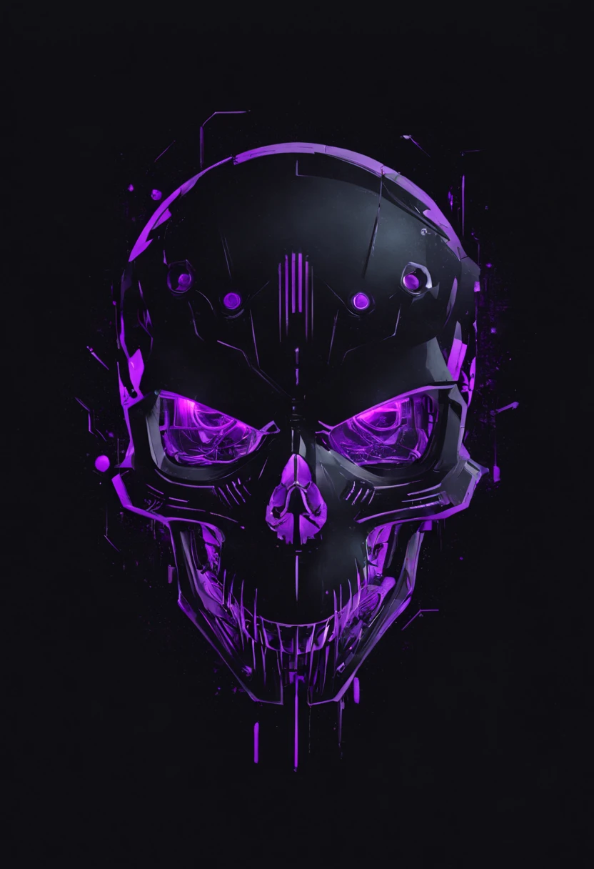 cyberpunk skull, black background, purple, minimalist,cyberpunk style