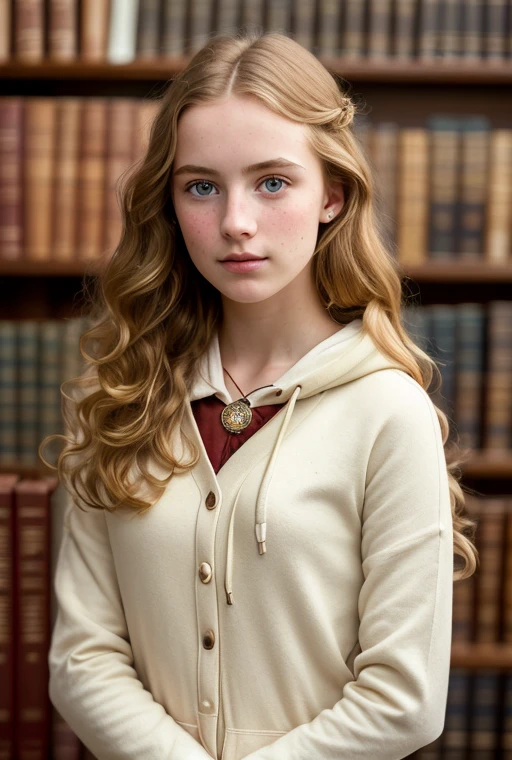 masterpiece, best quality, hyperrealistic, cinematic photo, innocent 20yo female,
pronounced feminine features,
hoodie,
Shoulderlong wavy blonde hair,
freckled face,
(library background),
victorian style,
(8k, epic composition, photorealistic, sharp focus),
elaborate background,
dslr,
intricate details,
rule of thirds,