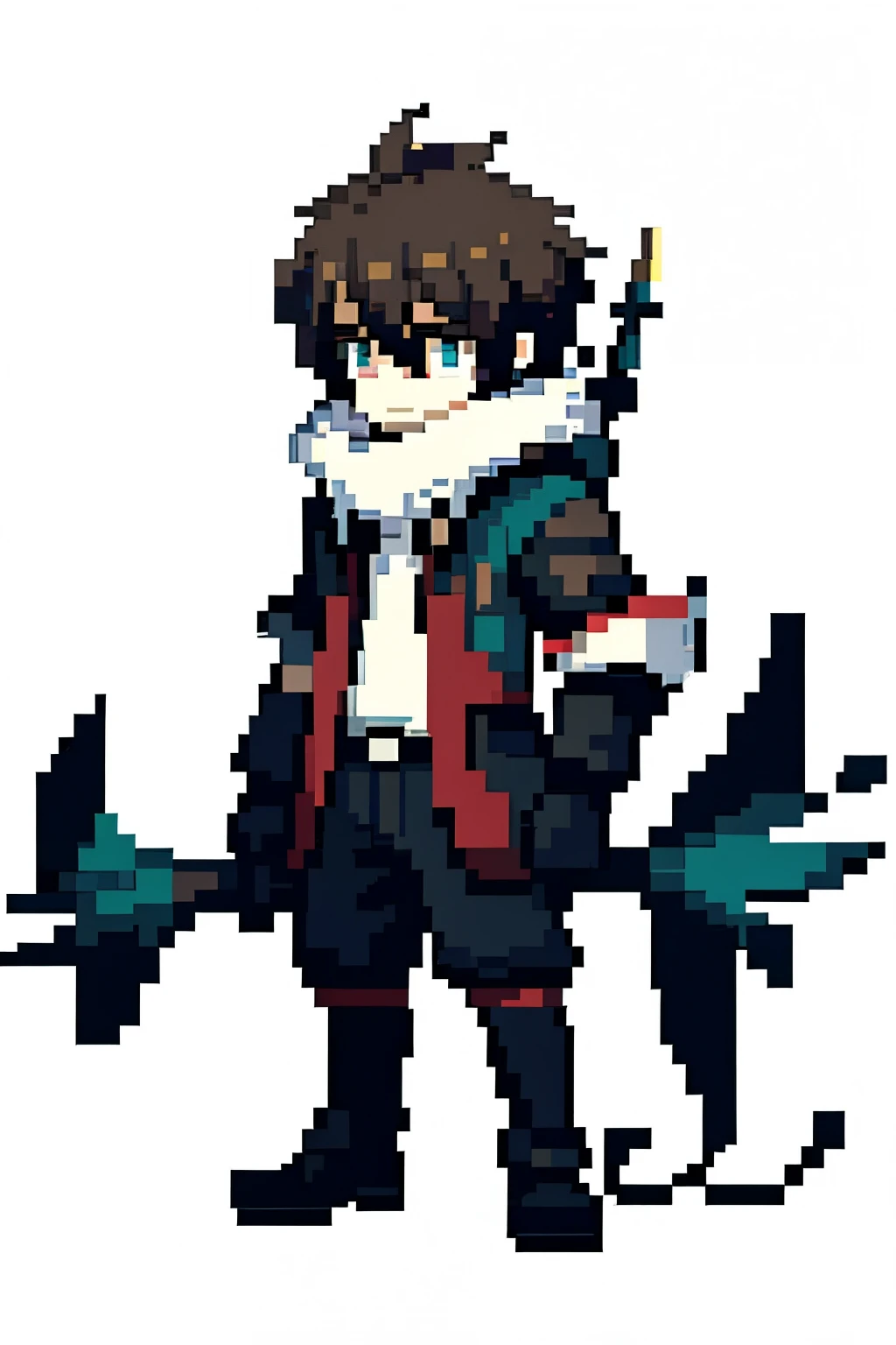 pixel, pixel art, 1 male, (hunter: 1.2), (white background: 1.1), colorful