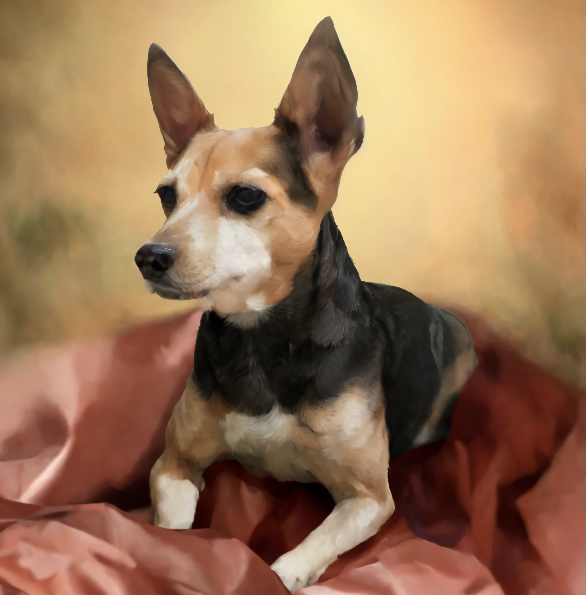 A portrait of a bealtiful dog,cute dog,pinscher,""Ultimate high resolution"",(4k HD),detailed image,a soft sheet,""sof colors""