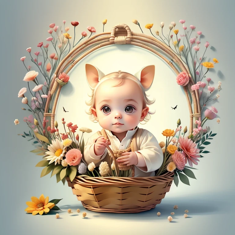 (cute baby cricket with a basket of flowers), Munchkin ,Geometric multidimensional wall portrait, livro de arte, Tchibi,
Yang08k, Beautiful, Colouring,
Obras, of the highest quality, best quality, Arte Oficial, Beautiful and Aesthetic,