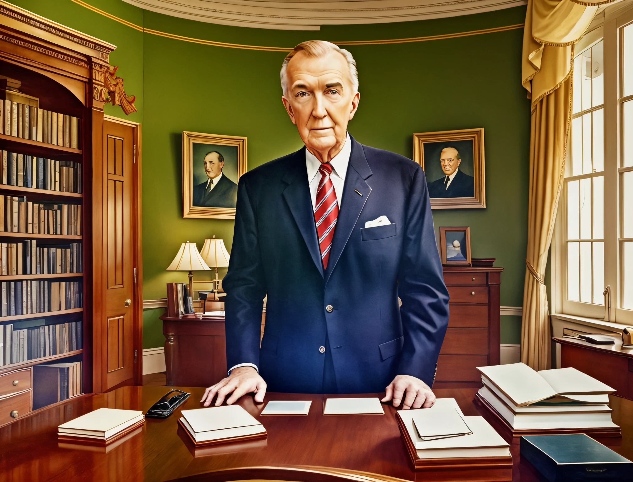 a front facing of fred trump, father of donald trump, in his office from the end of his desk --auto --s2