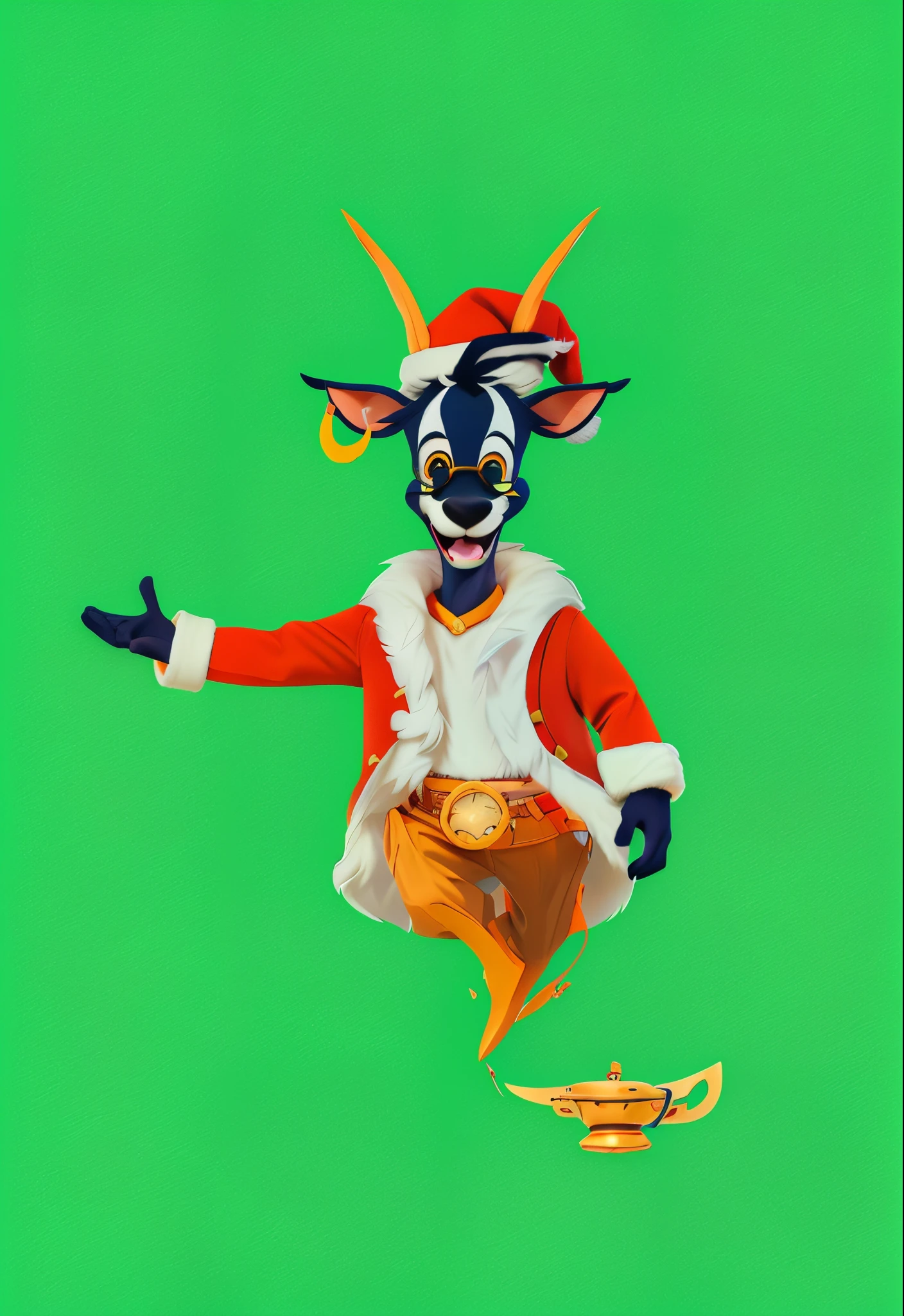 um close de umaPalanca Negra Africana, endangered animal in angola, estilo cartoon, representando como um mascote, who wears Santa Claus hat, casaco de papai noel, camiseta branca por baixo do casaco, com a gola amarela em v, wearing a Christmas hat, um casaco de natal,CASACO DE PAPAI NOEL VERMELHO, RED SANTA CLAUS HAT and glasses, peludo estilizado da disney, estilo loony tunes | | | | | |, sem linha, Personagem Antasy, animation character, an anthropomorphic deer, anthropomorphic deer, Caractere mesclado, bater bandicoot artstyle, The left hand makes the gesture of showing something to someone.Alice Cooper como uma cabra, Arte Oficial, estilo loony toons | | | | | |, tonic the fox, rotoscopia