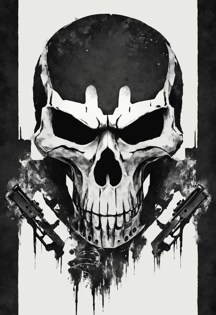 call of duty ghost skull, black background, white, minimalist, fantasy style