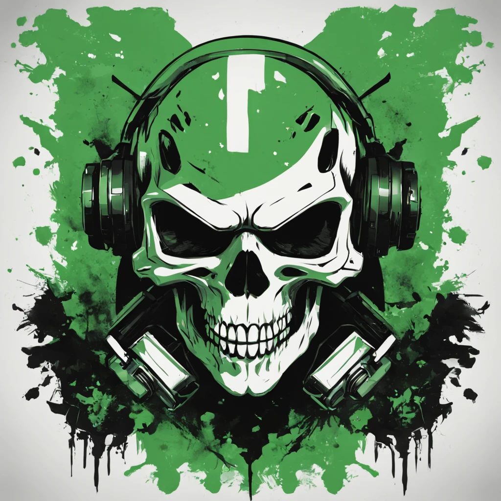 call of duty ghost skull, black background, green, minimalist, fantasy style