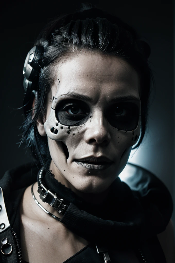 cyberpunk skull, black background, silver, minimalist,cyberpunk style