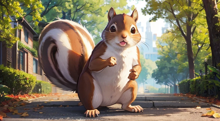 A cute squirrel was panicking