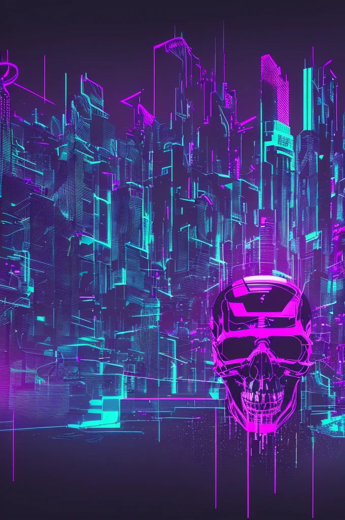 cyberpunk skull, black background, purple, minimalist,cyberpunk style